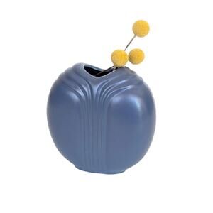 1980s Vintage Blue Ceramic Vase - Art Deco Revival